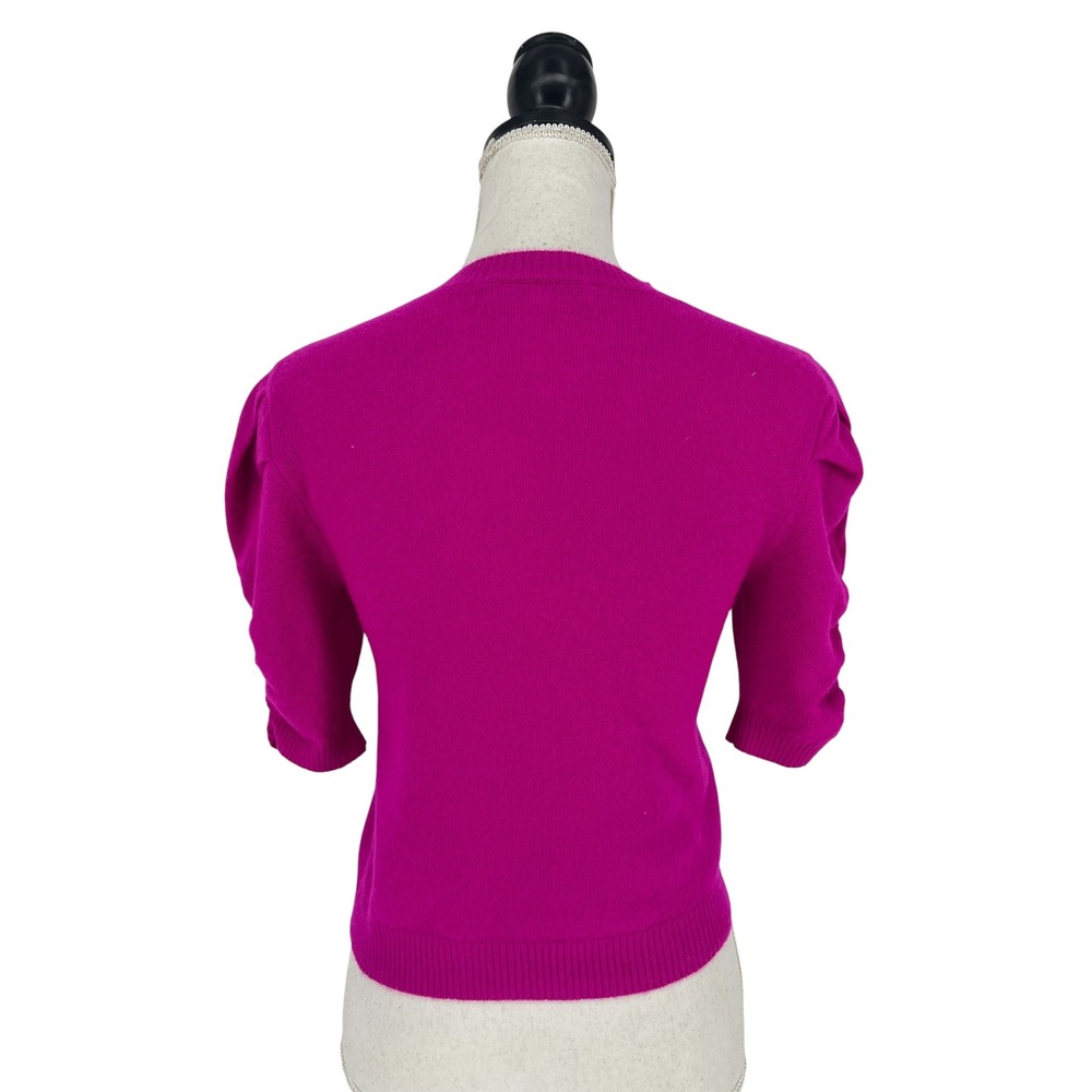 FRAME Frankie Ruched Sleeve Cashmere Sweater Magenta Puff Sleeve Knit XS - Picture 12 of 13